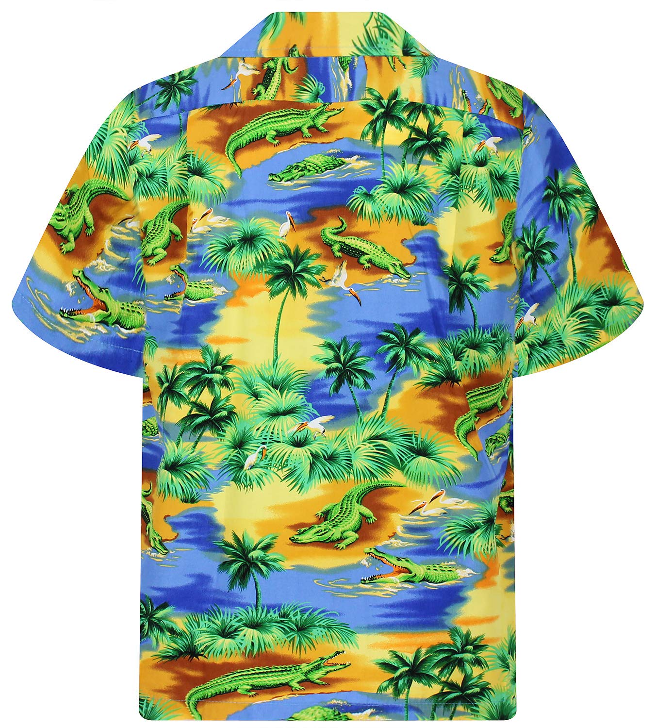 P.L.A. | Original Camicia Hawaiana | Signori | S - 4XL | Maniche Corte | Tasca Frontale | Hawaii Stampa | Coccodrillo | Blu
