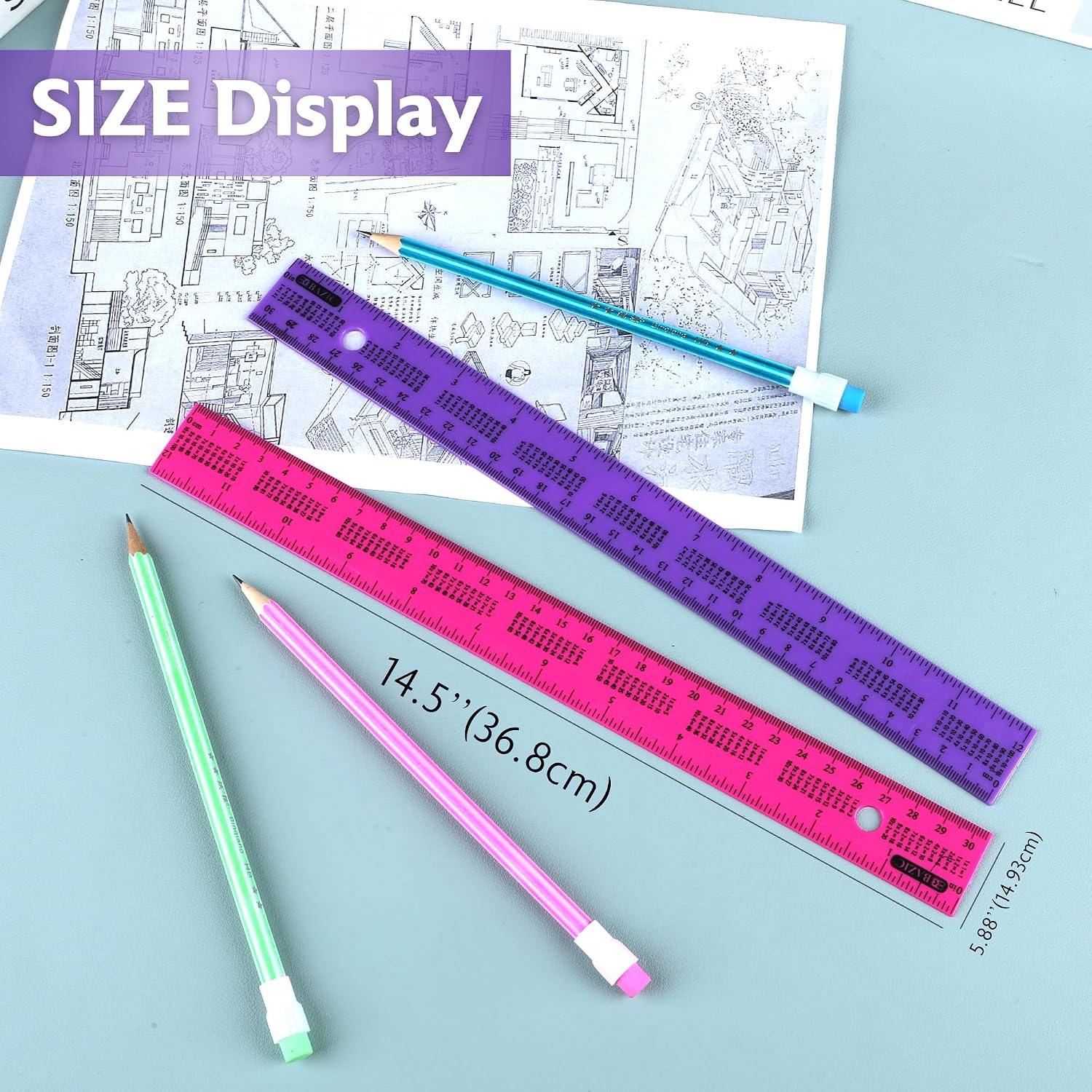 BAZIC Products Plastic Ruler 12" (30cm) w/Multiplication Table, Inches Centimeter Measuring Drafting Rulers, for Students School Supplies (4/Pack), 1-Pack