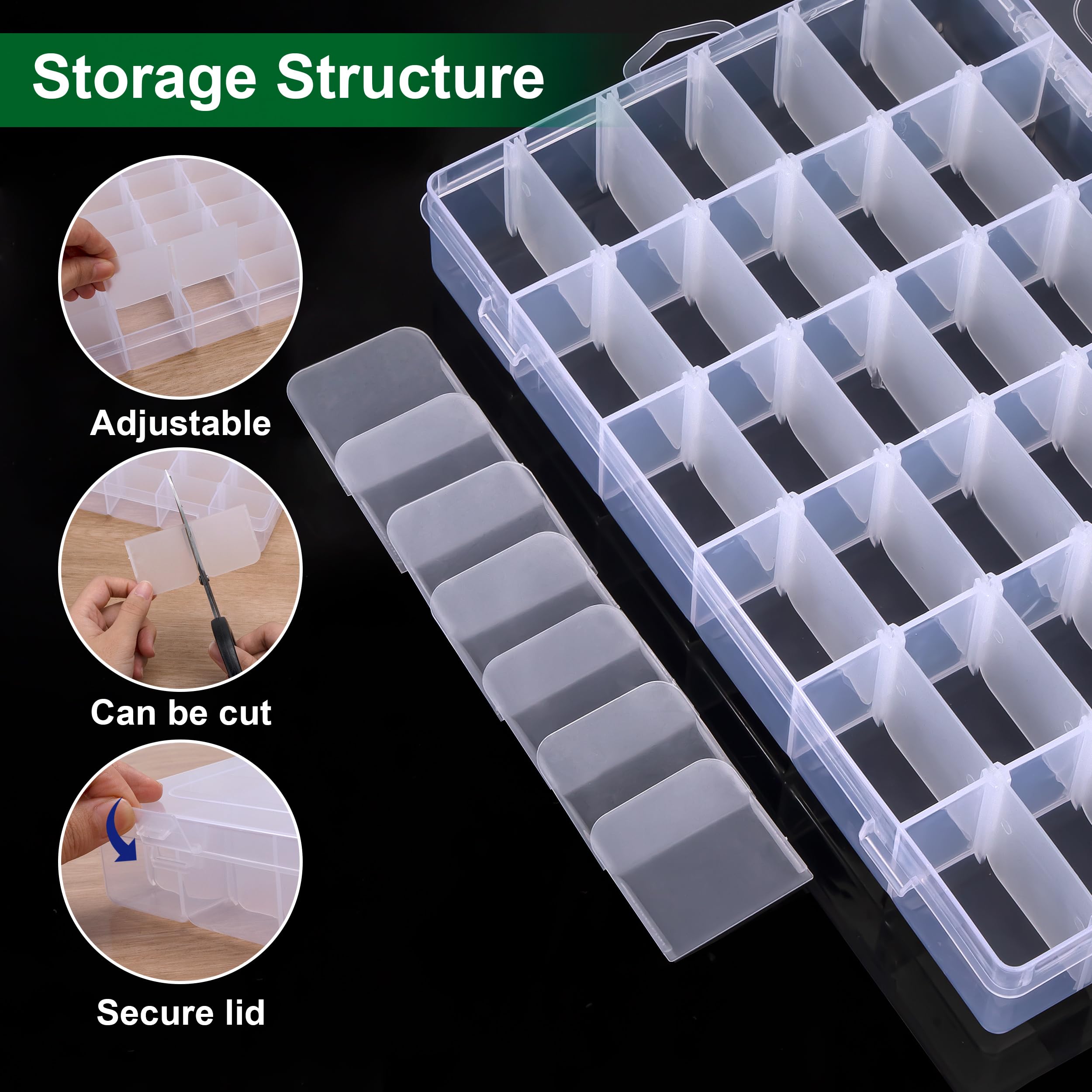 Scatole Organizzative Con Griglie - 2 Pezzi, 8 Scomparti Regolabili, Ideali Per Perline, Viti, Gioielli - Design Trasparente - Foto 6