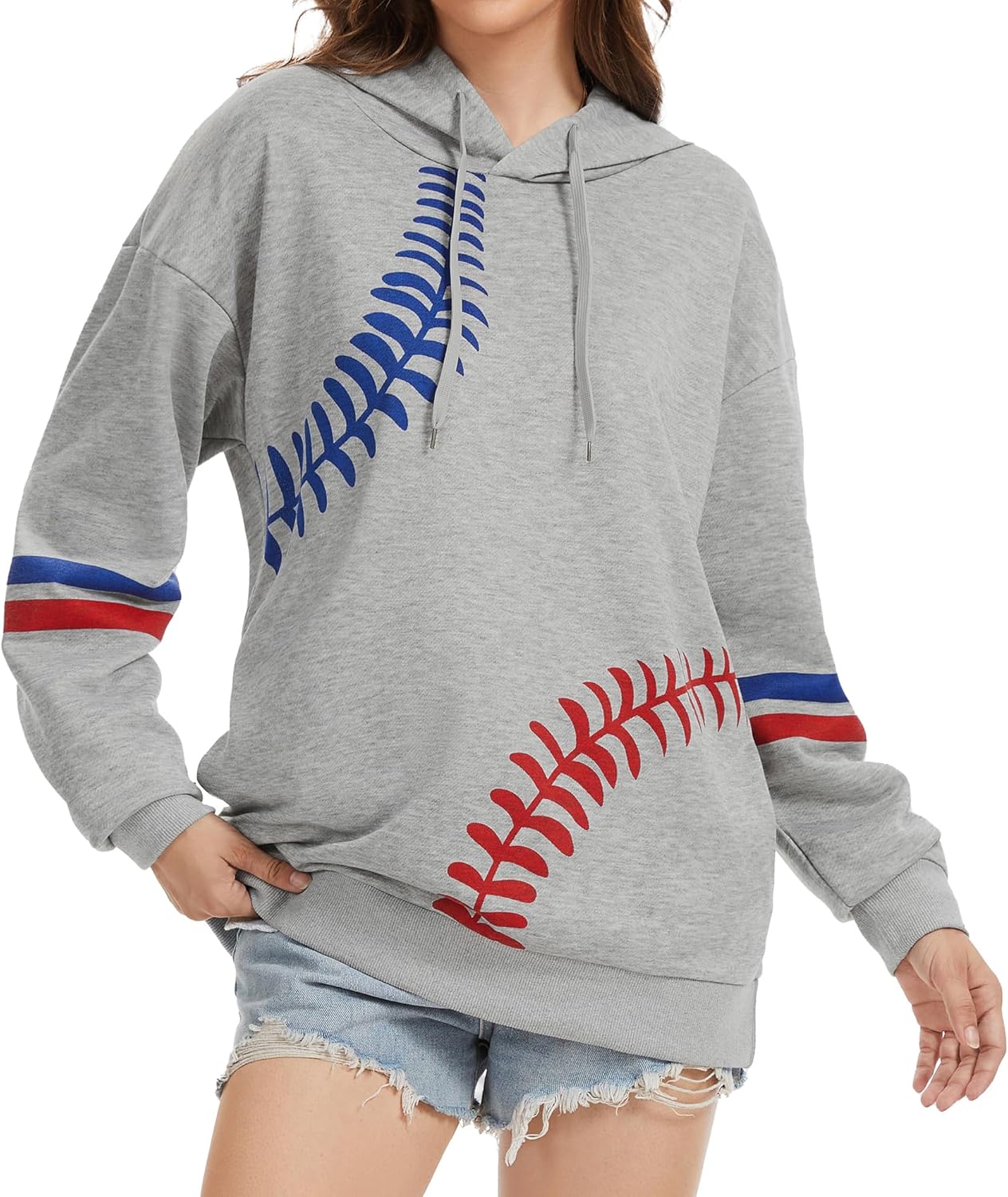 TSMNZMU Womens Baseball Hoodie Softball Sweatshirts Drawstring Long Sleeve Hoodies Oversized Pullover Shirts with Pockets
