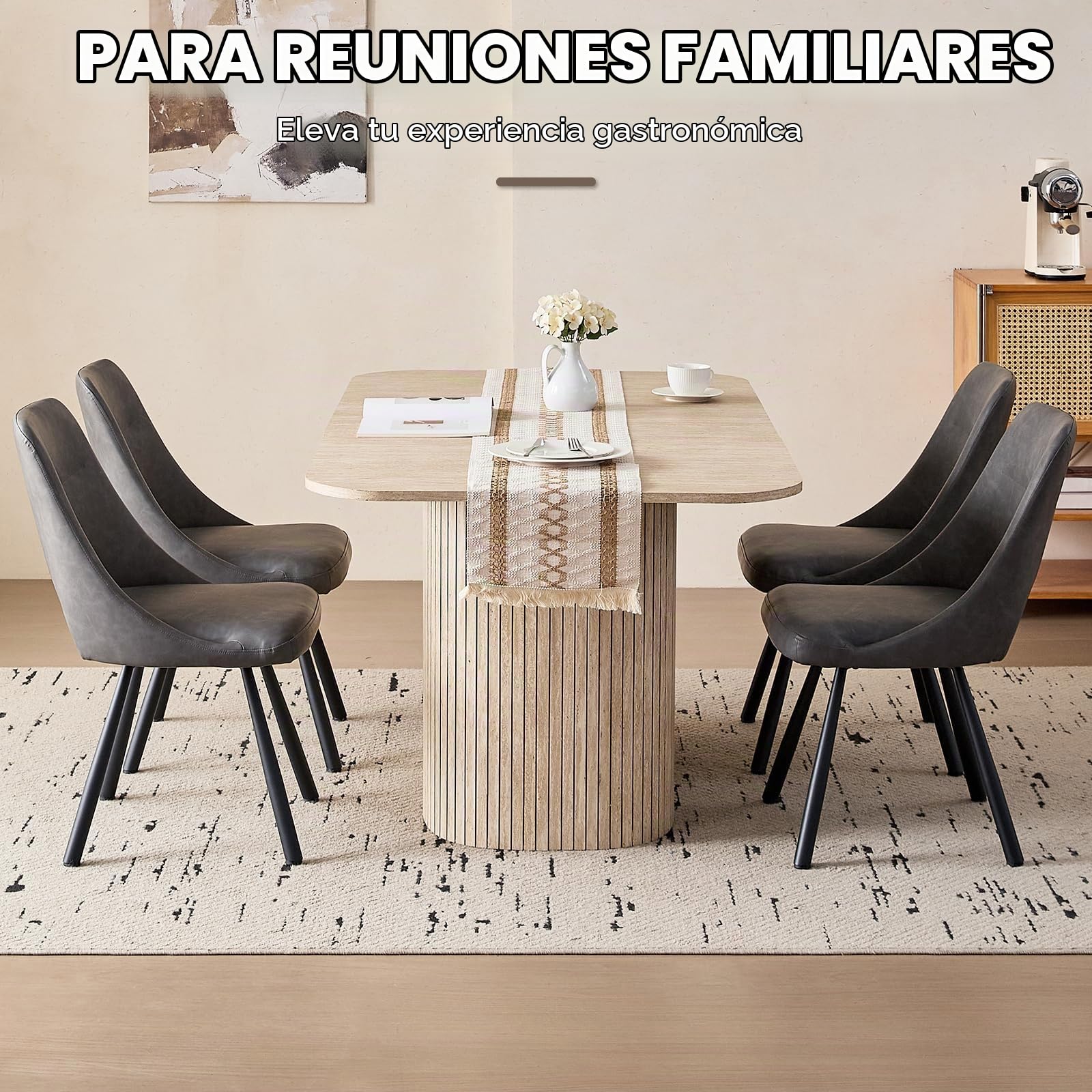 Mesa de Comedor Rectangular, Mesa de Cocina de 160 x 90 x 75 cm, con Capacidad para 4 a 6 Personas, Apta para Sala de Estar, Cocina y Comedor, Acabado en Travertino Amarillo