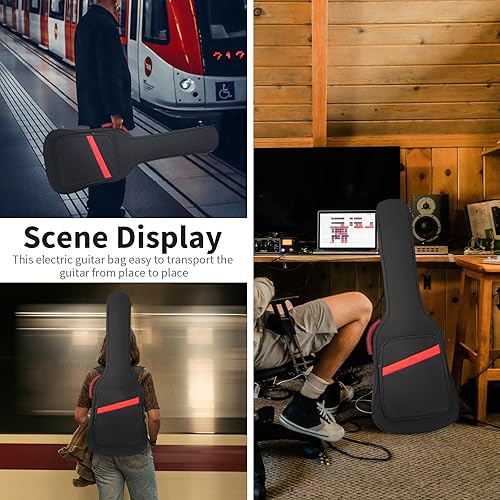 Miniatura 13 de Bolsa de guitarra para bajo de 0.276 in, acolchado para bajo eléctrico, mochila con correa para el cuello y bolsillos, color negro