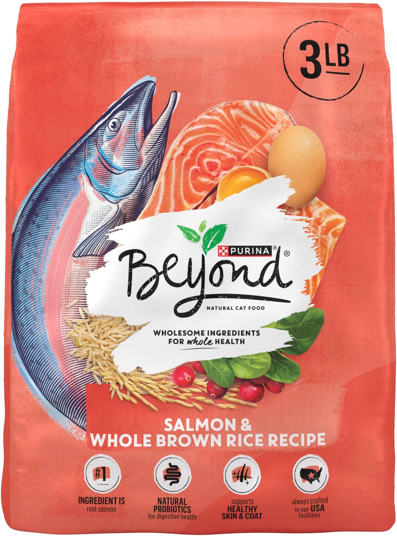 Purina Beyond Natural Wholesome Ingredients for Whole Health Dry Cat Food Salmon and Whole Brown Rice Recipe - 3 lb. Bag