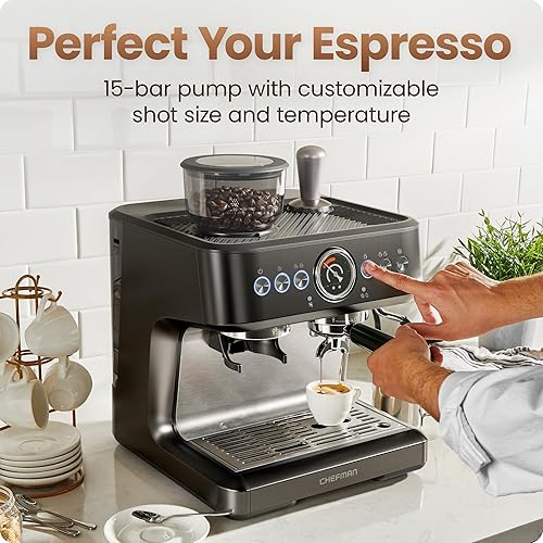Miniatura 5 de Chefman Crema Deluxe - Máquina de café expreso con doble caldera, utiliza espumador de leche y café espresso simultáneamente, cafetera profesional