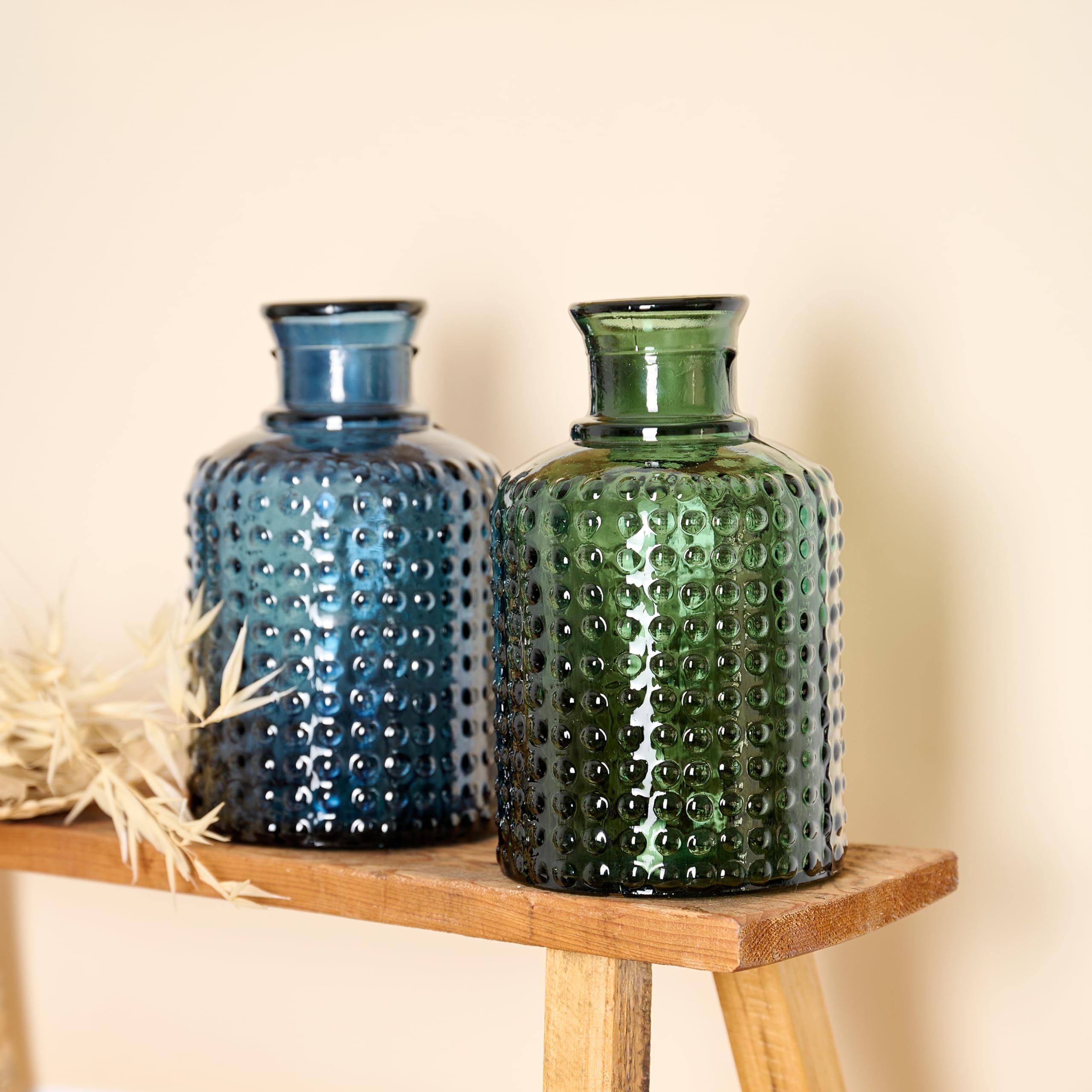 Bottiglia In Vetro Riciclato Con Motivo A Punti - Stile Mediterraneo Per Decorazione | Colore Ambra - Foto 2