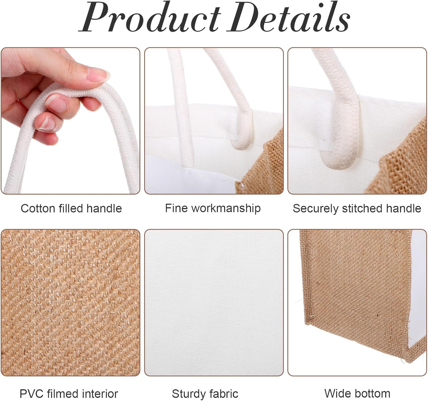 12 Pieces Jute Tote Bags Burlap Tote Beach Bags with Handles Reusable Waterproof Totes Shopping Bag Blank DIY Canvas Gift Bag - Image 4