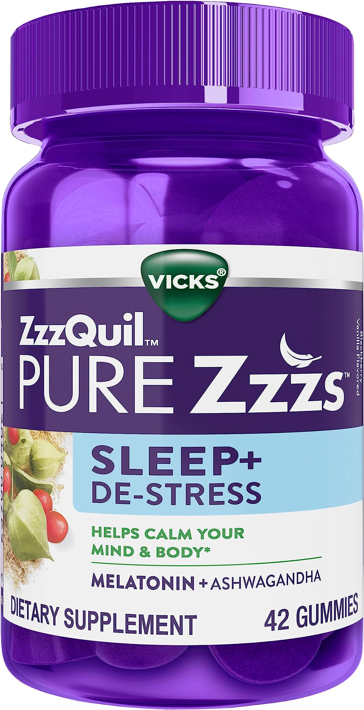ZzzQuil PURE Zzzs DeStress Melatonin Sleep Aid Gummies