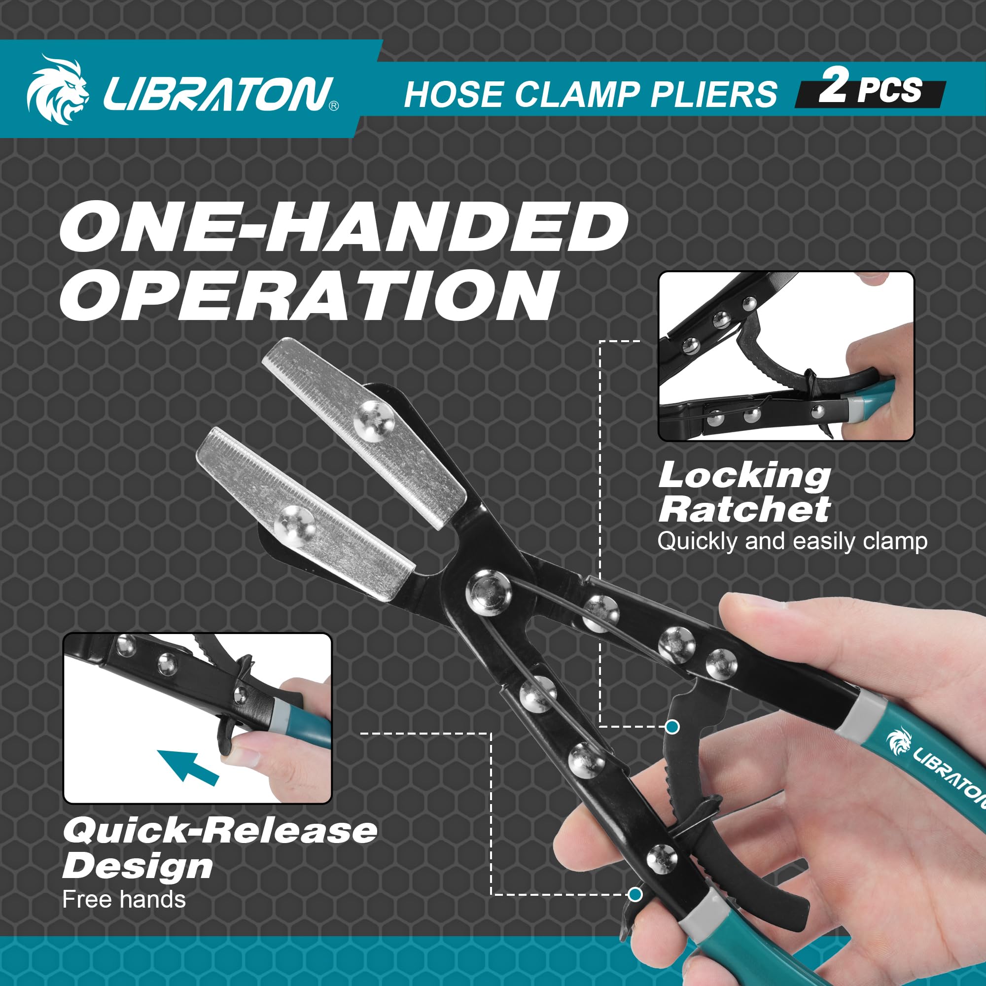 LIBRATON Hose Clamp Pliers, 2PCS Hose Pinch Off Plier, 12Inch Automatic Locking Ratcheting Pliers, Radiator - Image 2