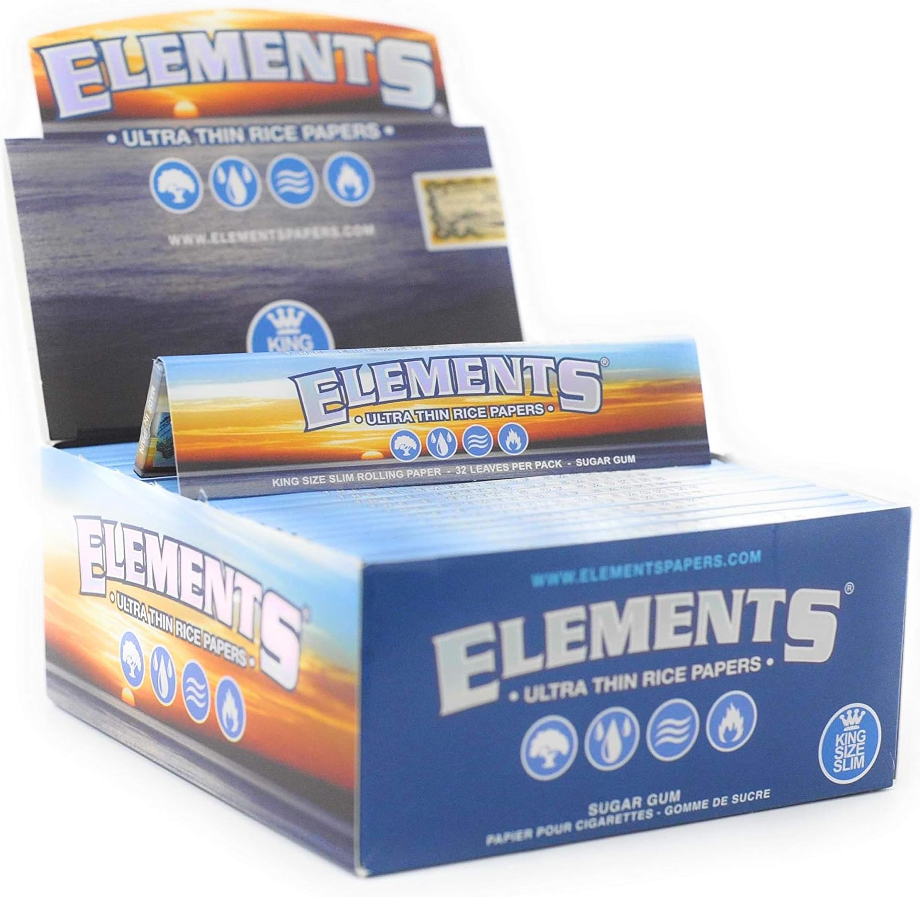 Elements 1 box Slim King Size ULTRA THIN RICE rolling paper - total 1650 papers