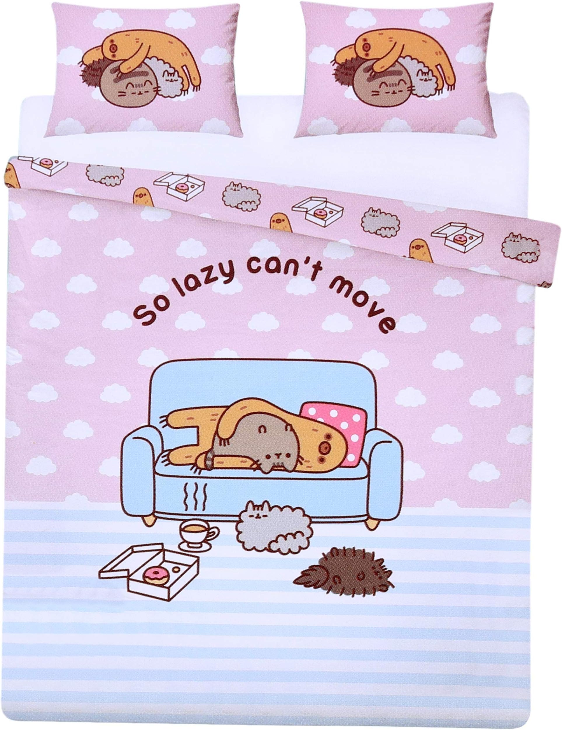 Pink Double Size Reversible Duvet Cover + 2 Pillowcases Bedding Set PUSHEEN THE CAT