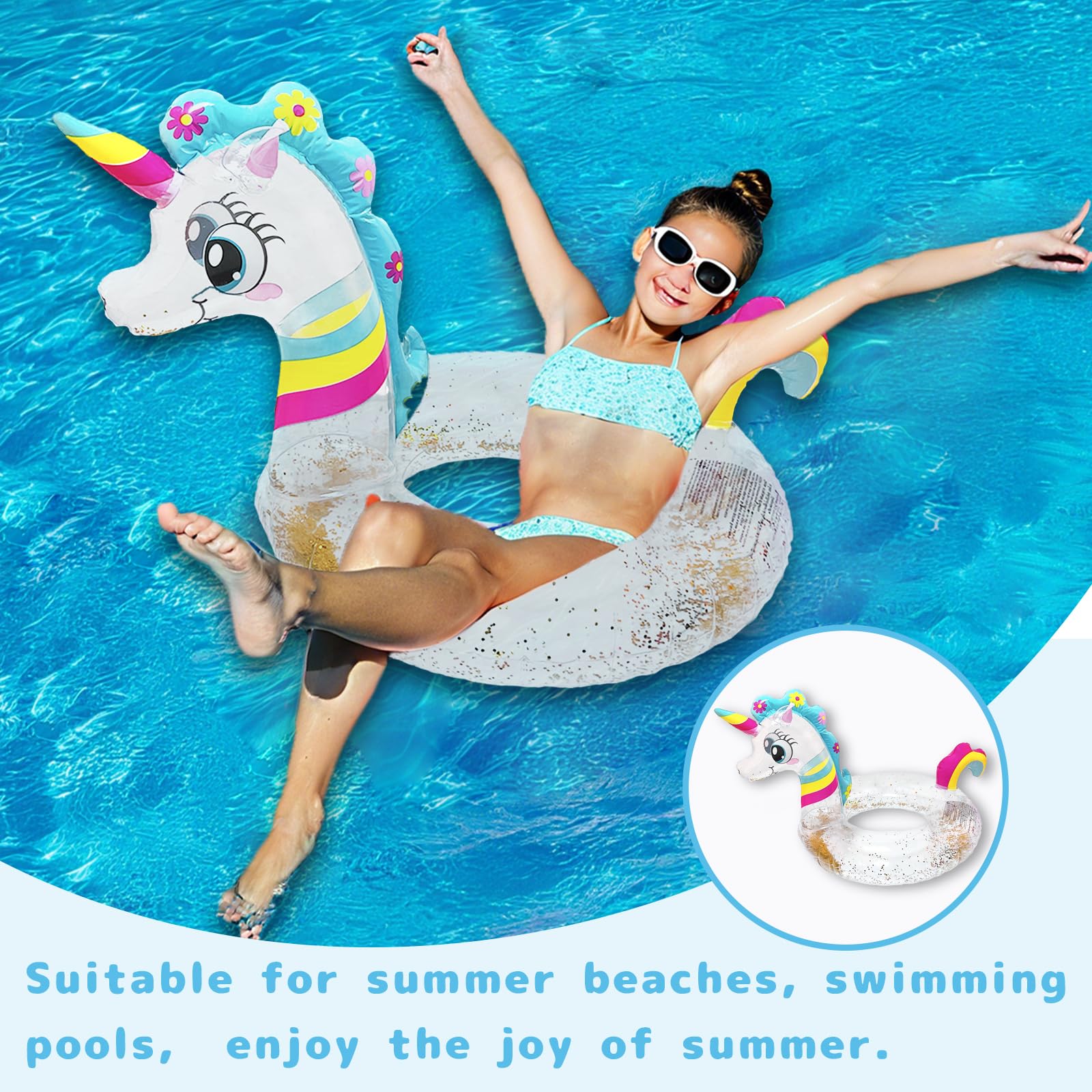 Anillo de Natación Unicornio, Yanghad Anillo de Natación Inflable, Asient, Flotador Rueda Coche, Verano, Playa, Fiesta de Natación (Oro)