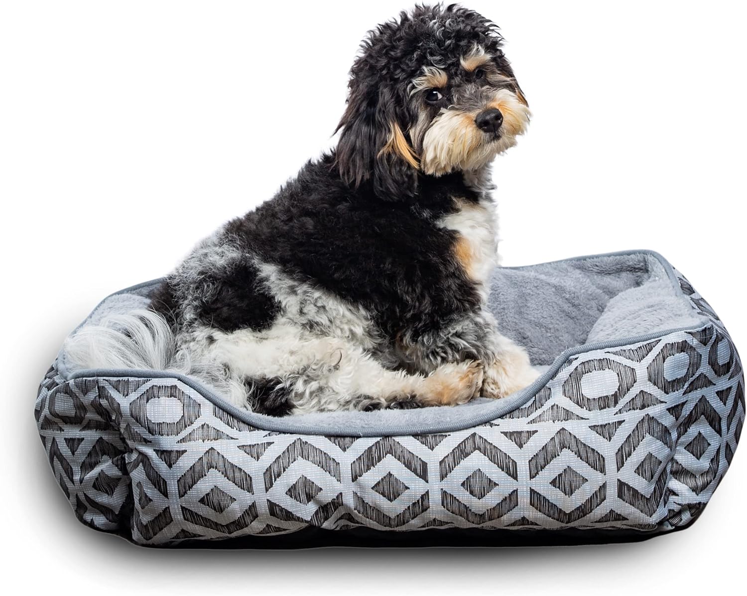 Modern Threads - Luxury Dog Bed - Oxford Printed Plush Cuddler for Small to Medium Dogs - Machine Washable - Pamper Your Pet with Cozy Beds - Anza, Grey