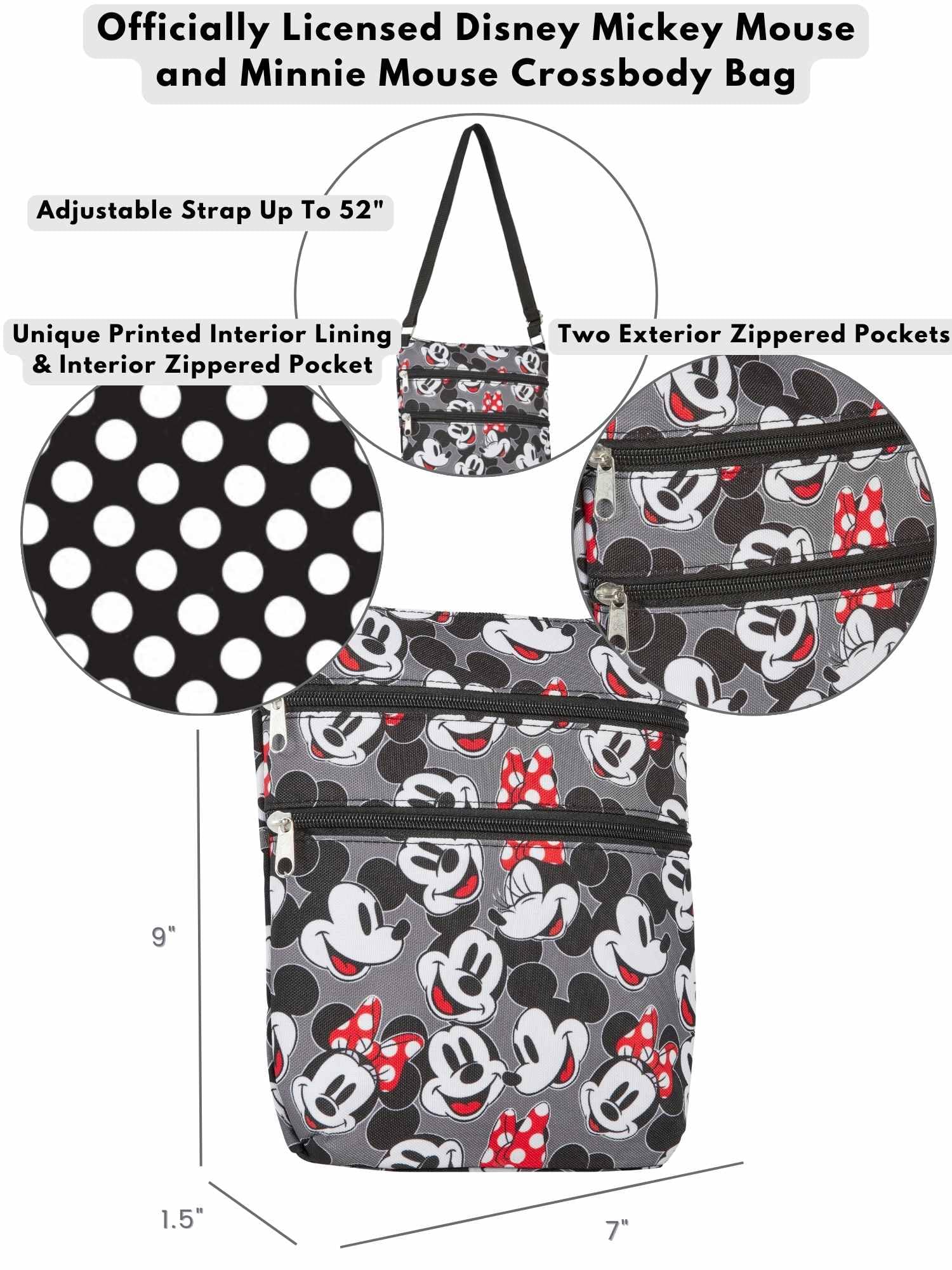 Bandolera Mickey Minnie Winnie the Pooh Estampado Pasaporte Viaje, Mickey Minnie Gris 5