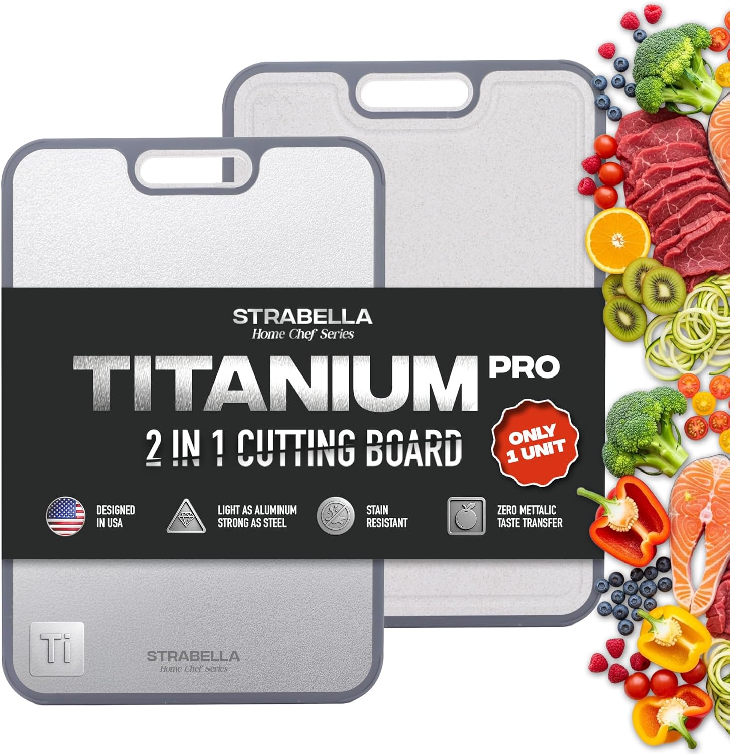 100% Pure Titanium Cutting Board - Double Sided Titanium Cutting Boards For Kitchen - Dishwasher Safe Large Cutting Board for Cutting Meats, Fruits, Vegetables
