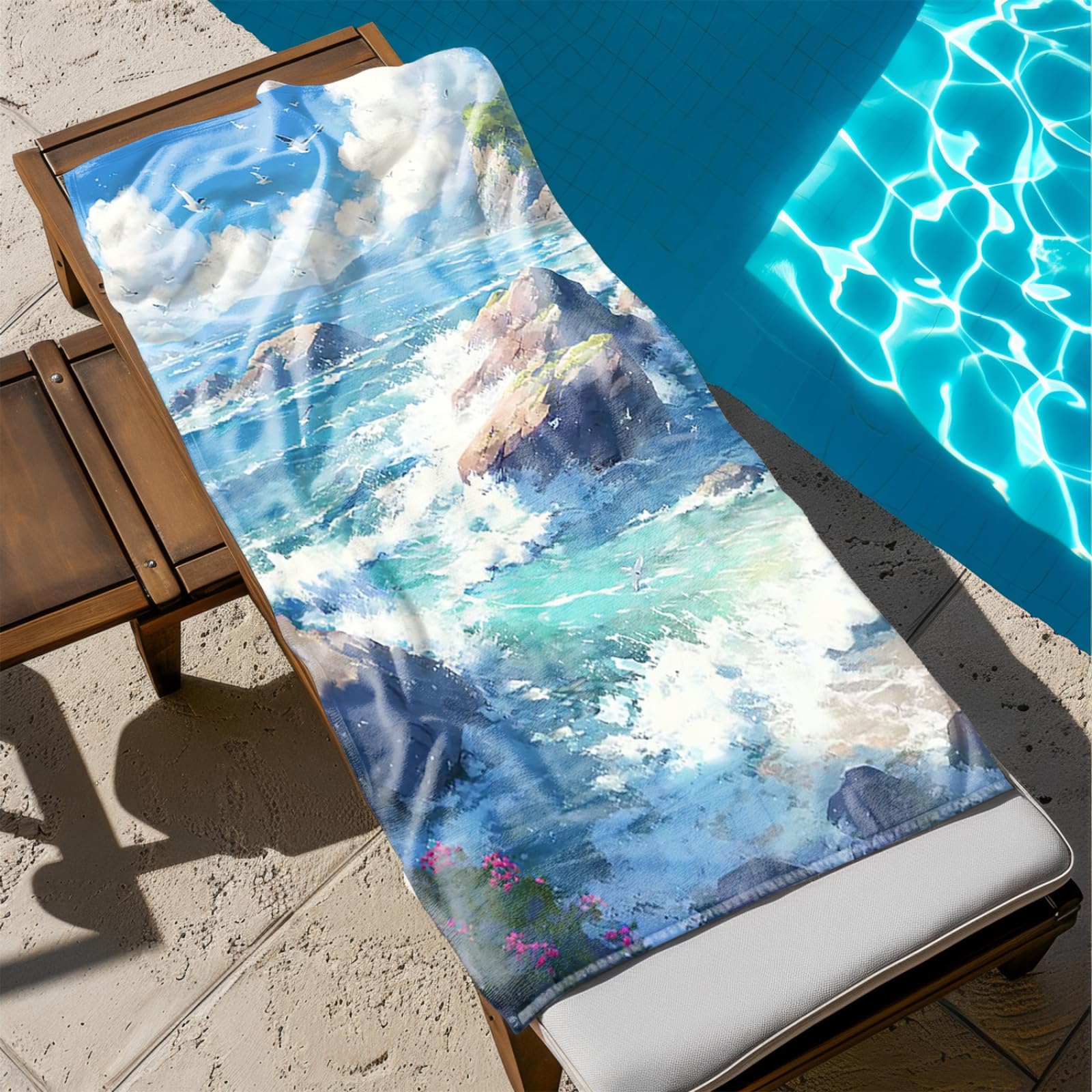 Tapis de Plage XXL Anti Sable Plage Mouettes Serviette Piscine Adulte,Natte De Plage Pliable, Voyage Accessoires De Plage Camping,Serviette de Bain Personnalisée