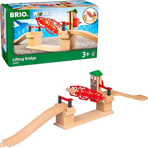 BRIO 33757 Lifting Bridge | Toy Train Accessory with Wooden Track for Kids Age 3 and Up , Red