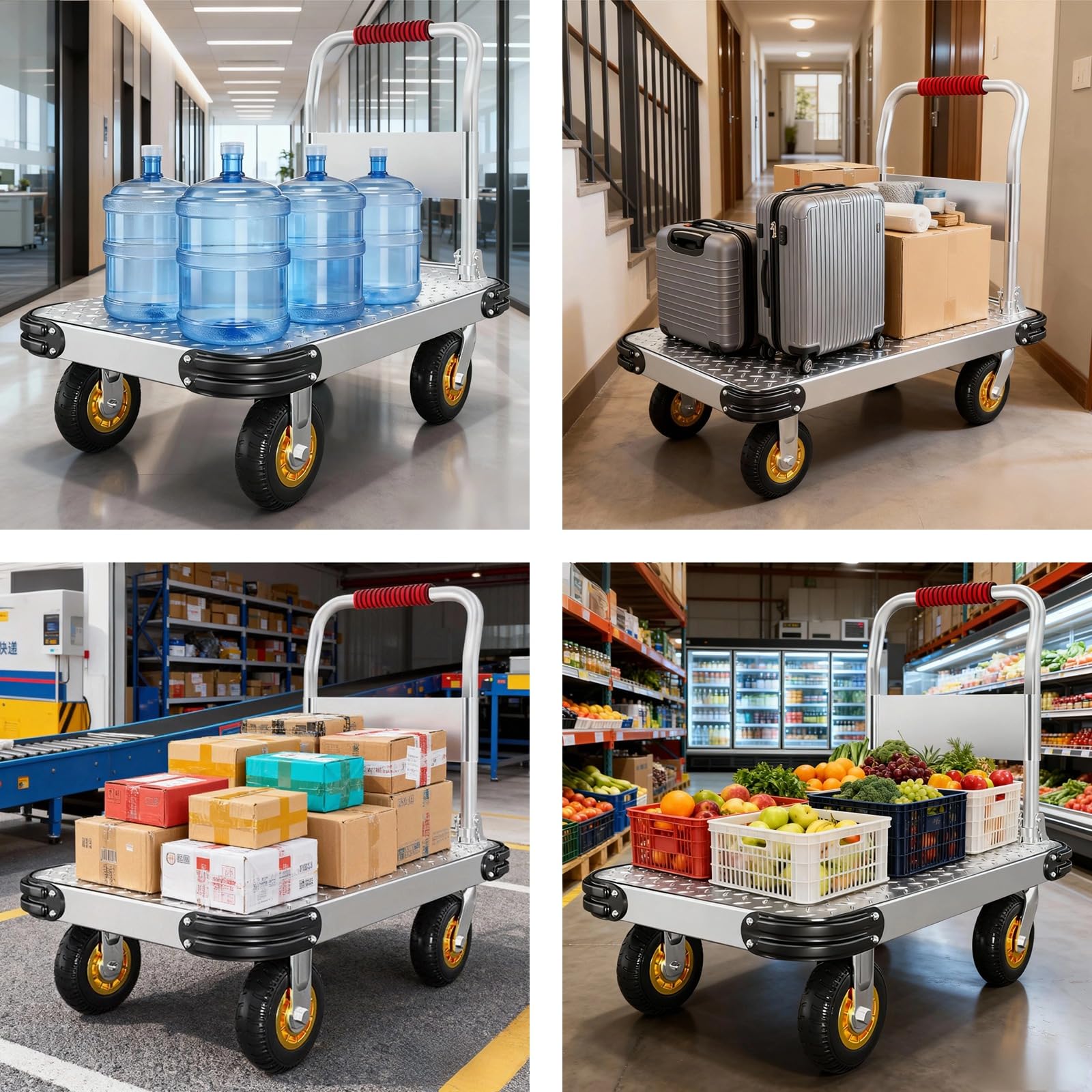 Carrello per trasporto pieghevole, Carrello Richiudibile Tuttofare, Portata 500 Kg, Carichi Pesanti Carrello In Acciaio, Facile Trasporto E Sollevamento Pesante (90×60cm)