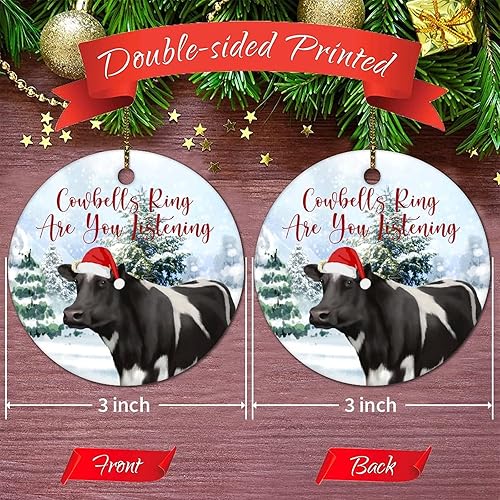 Miniatura 3 de Adorno redondo de cerámica de Navidad de recuerdo, anillo de campanas de cerveza, animal de vaca, árbol de nieve, adorno de 3 pulgadas para fiesta,