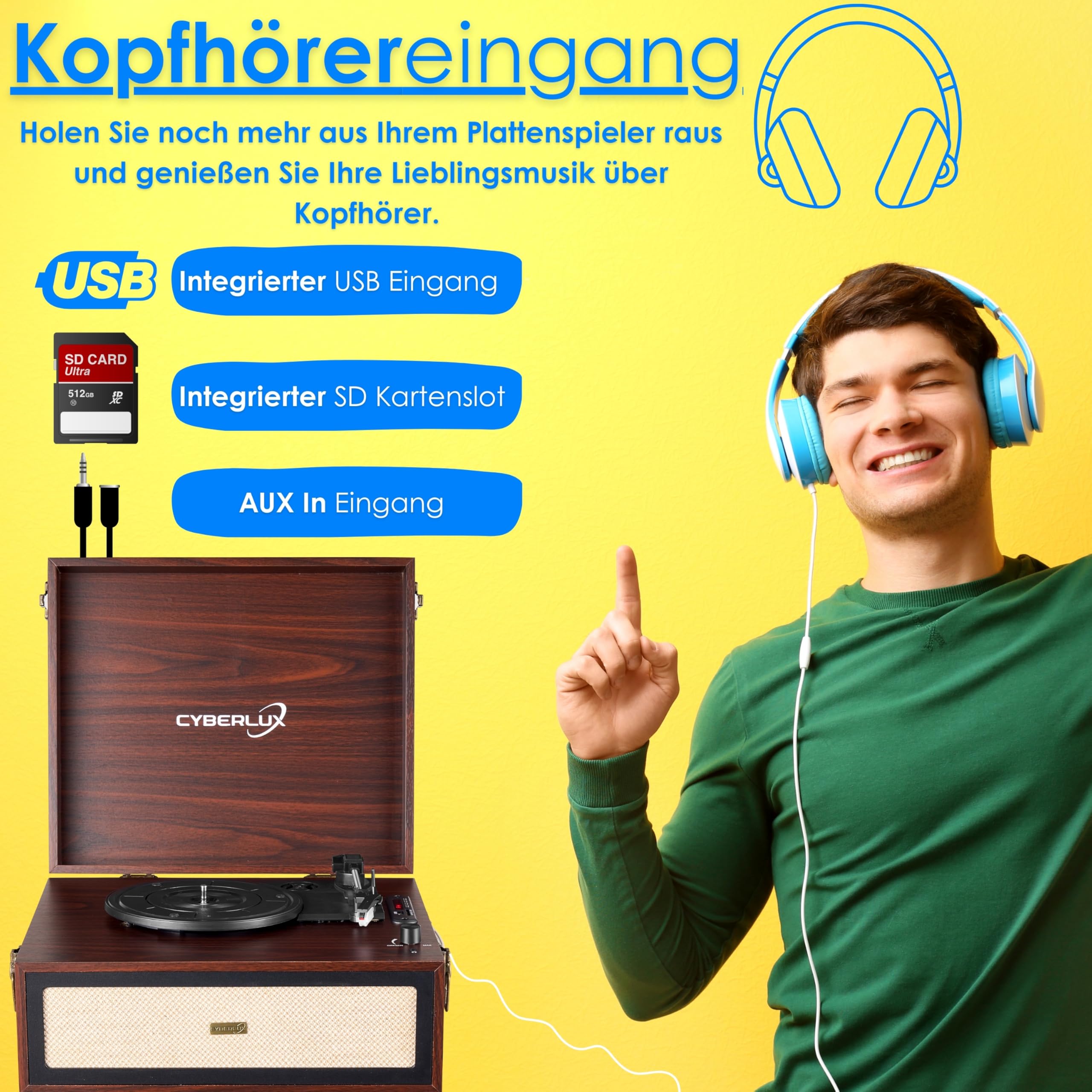 Tourne-disque rétro avec support et haut-parleur Full Range Bluetooth, radio FM, USB, entrée AUX IN, fente micro SD, tourne-disque vinyl nostalgique, tourne-valise avec pieds