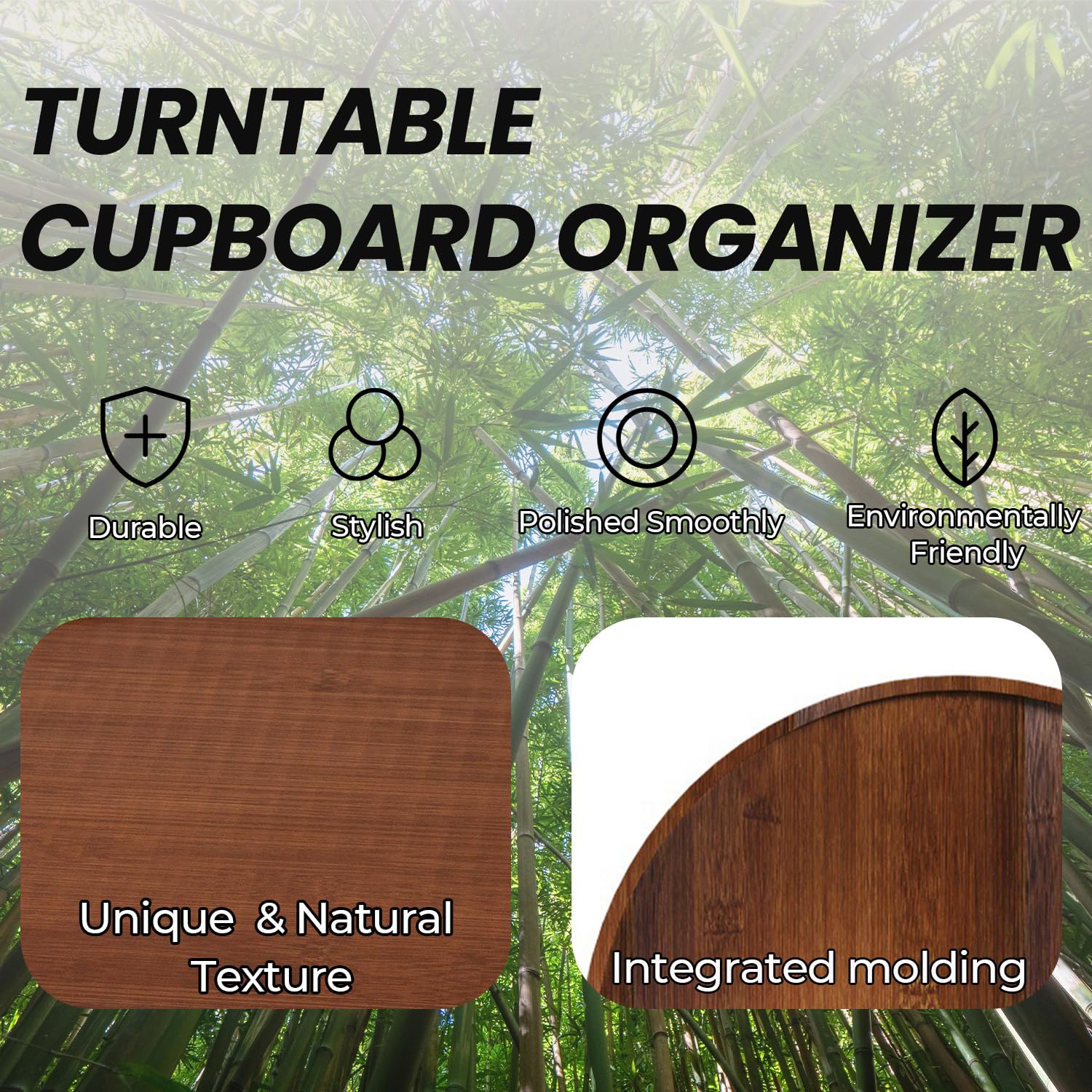 Étagère à épices Lazy Susan en bambou – Plateau tournant à 360° pour cuisine, garde-manger, armoire et comptoir – Armoire multifonction Stora (33 x 33 cm)