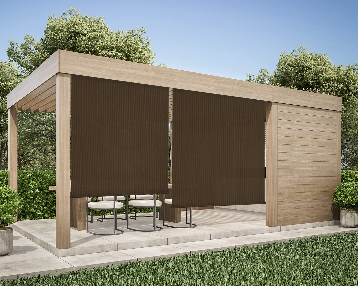 CICADA SPEECH Cordless Outdoor Roller Shade Patio Roll Up Shade Blinds for Deck Porch Balcony Backyard (6' W X 6' L, Mocha)