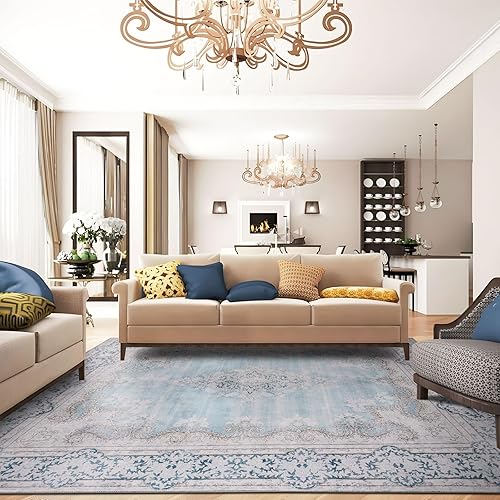 Miniatura 7 de DECOMALL Maila - Alfombra lavable de 8 x 10 pies, alfombra bohemia tradicional, envejecida, antideslizante, alfombra grande para sala de estar y