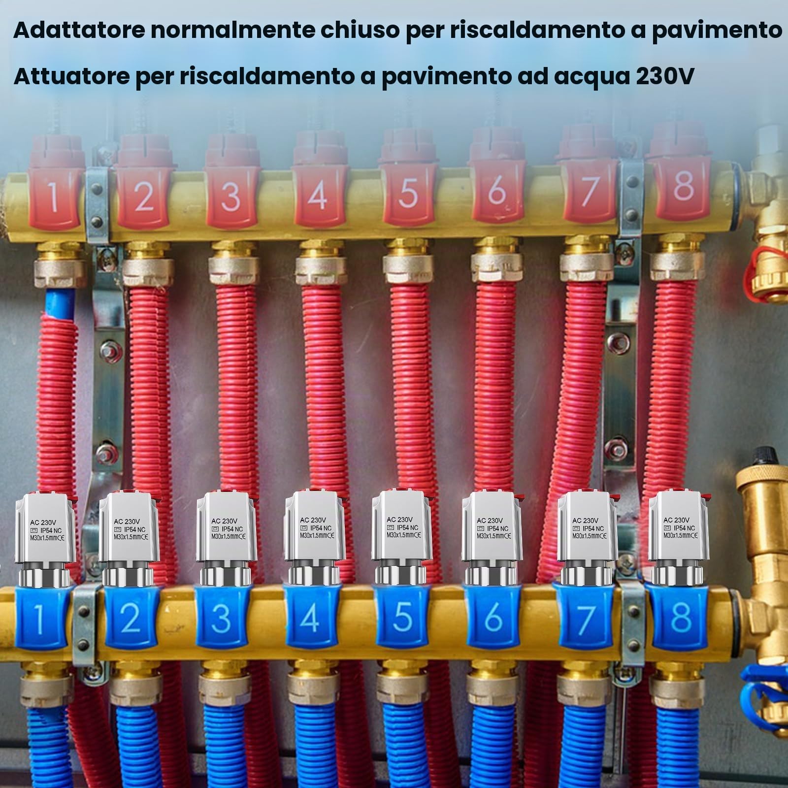 Attuatore AC 230 V per riscaldamento a pavimento, attuatore termico elettrico M30 x 1,5 mm, attuatore per valvola di riscaldamento a pavimento, attuatore per la maggior parte dei collettori per il