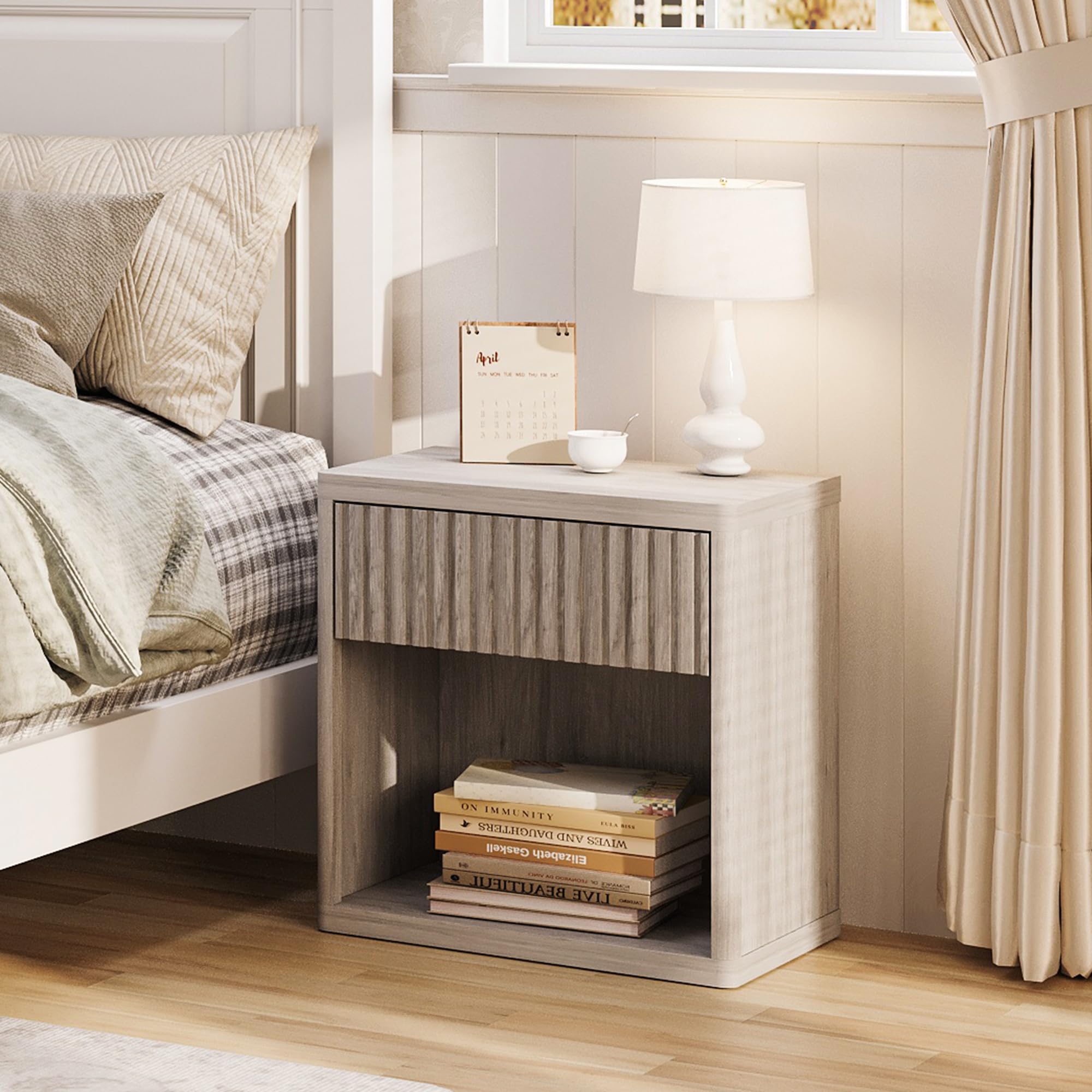 Amazon.com: GRUSIGN Fluted Nightstand with Drawer & Open