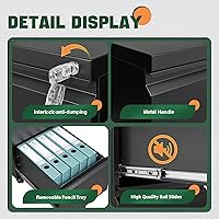 Vista 8 de Letaya Archivador móvil con cerradura, archivador de metal rodante de 2 cajones debajo del escritorio para organizador de oficina en casa, para Negro