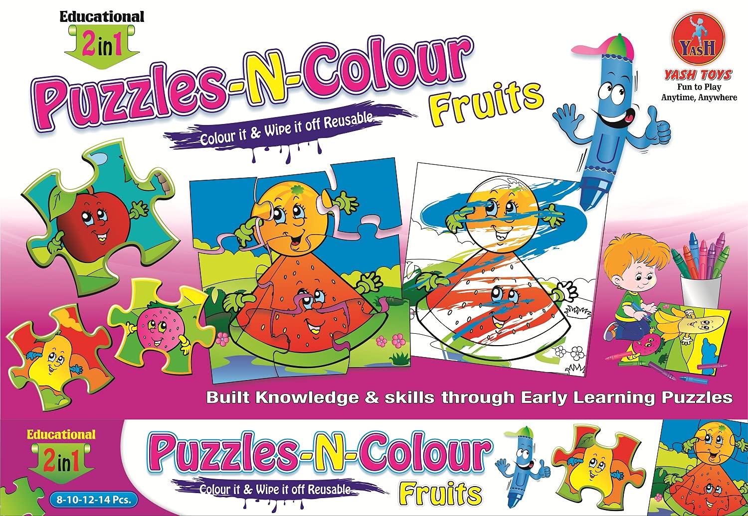 SMART PICKS Educational Birds Puzzle-N-Colour 2 in 1,Reusable Fun Activity for Kids, Colour It and Wipe It Off! (Fruits)-picture-25