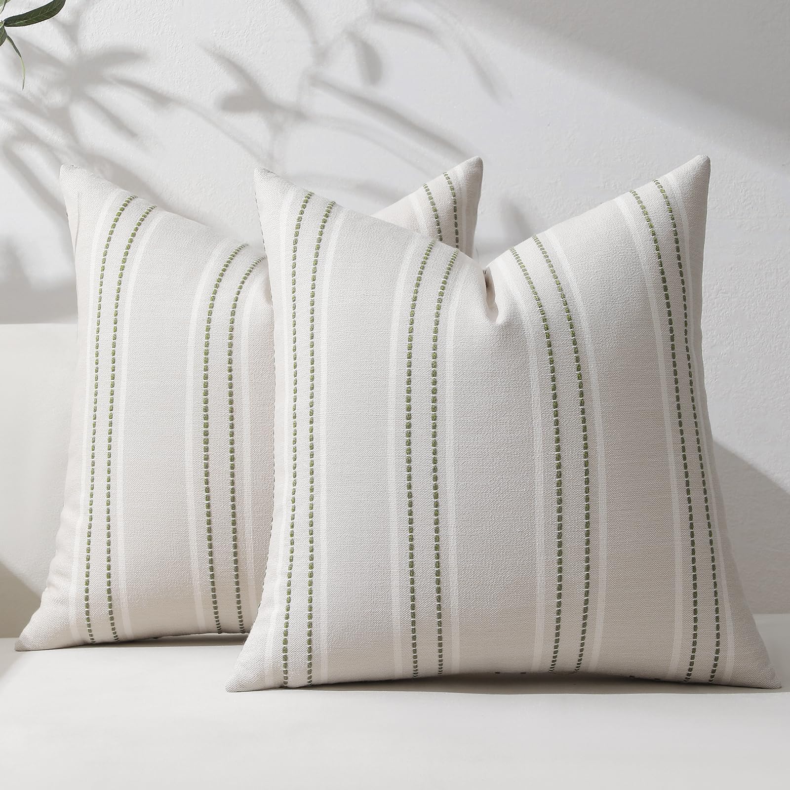 Hckot Spring Decorative Pillow Covers 18x18 Striped Throw Pillows Textured Linen Green Pillow Covers Farmhouse Decor Cushion Covers for Couch Bed