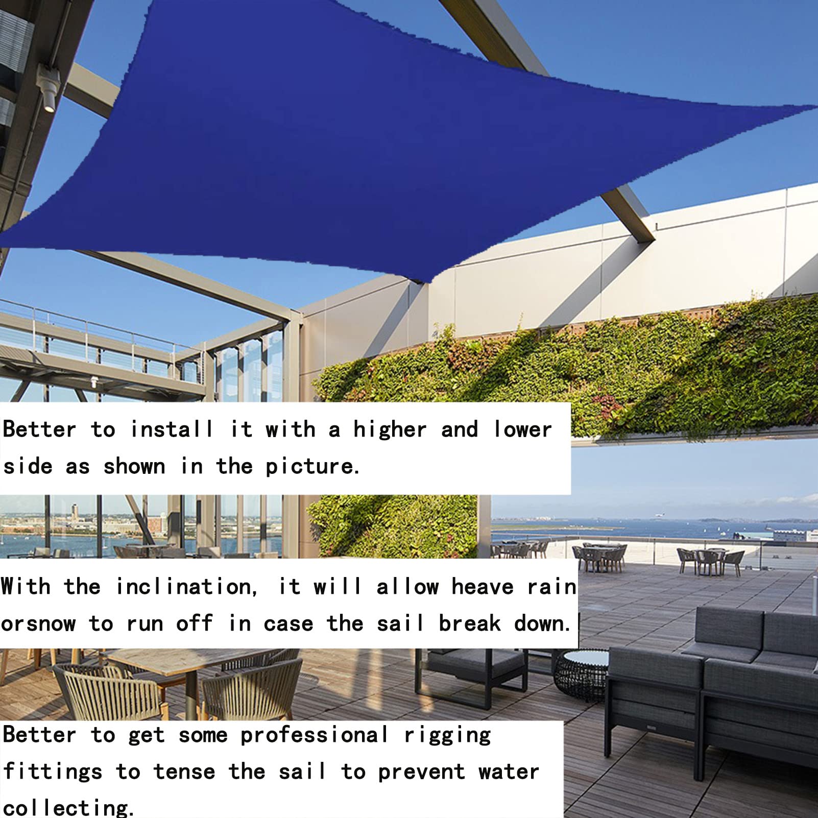 LYGBAOFUL Zewnętrzny wodoodporny baldachim prostokątny o wymiarach 3,6 x 3,6 m do patio w ogrodzie Żagiel przeciwsłoneczny z baldachimem do restauracji na podwórku Ochrona przed promieniowaniem UV i