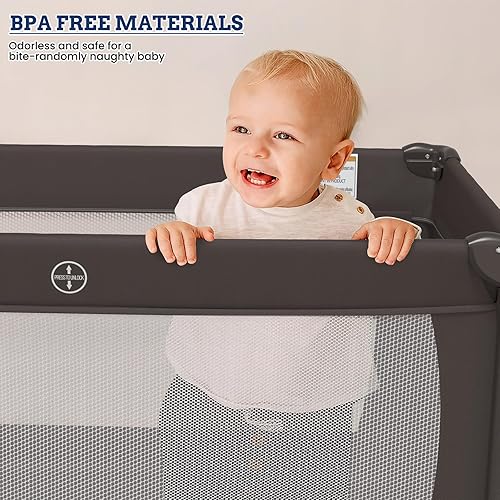 Miniatura 8 de Paquete y juego 5 en 1, moisés de bebé, cama extragrande con ruedas, cuna con cambiador, patio de viaje plegable para recién nacidos a niños (negro)