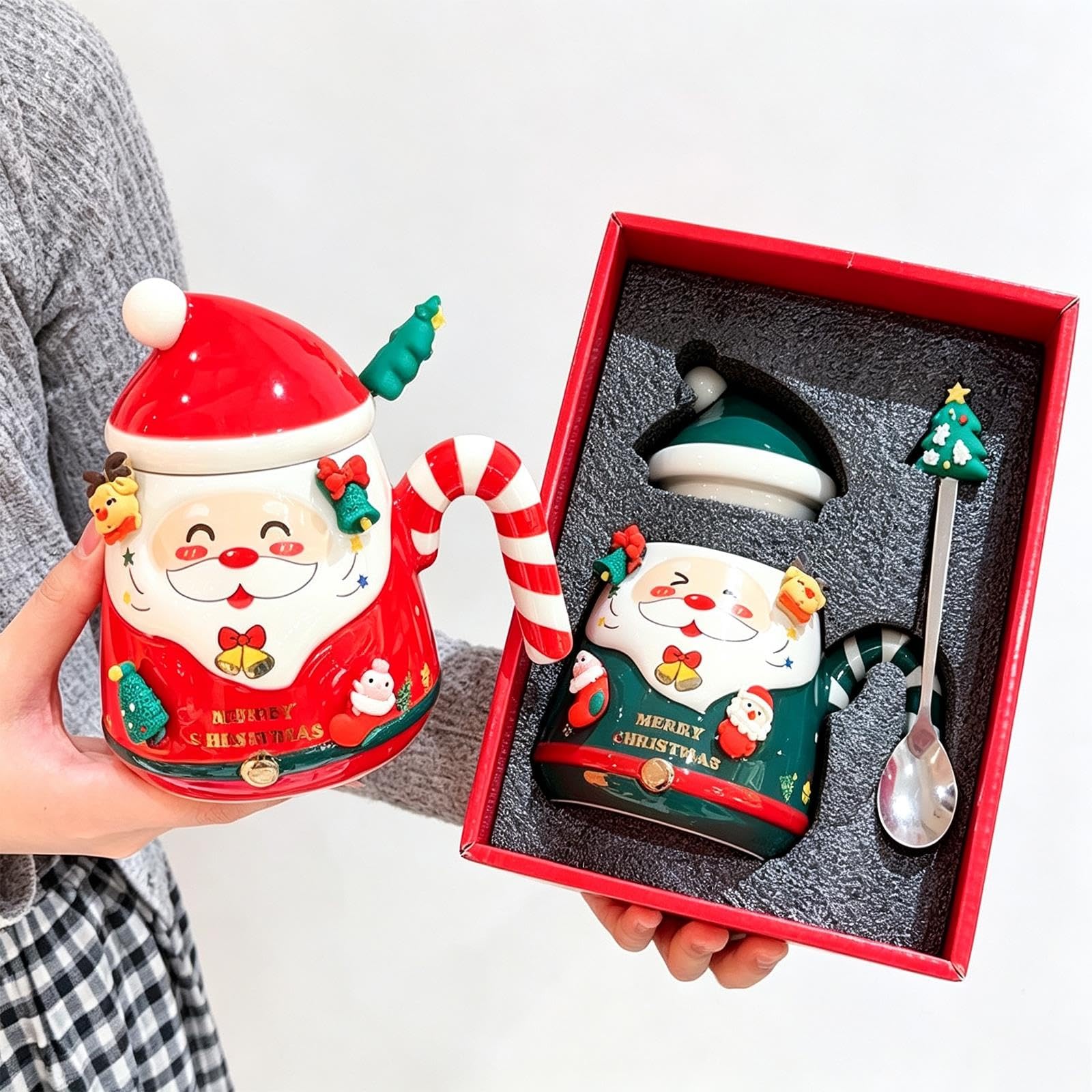Taza Navideña Papá Noel de Cerámica, Lindo Set Regalo Taza Café Navidad
