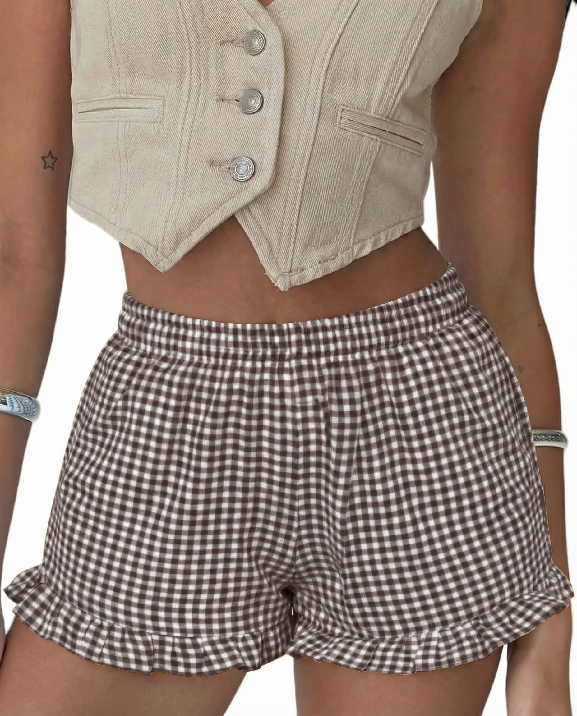 Boxer Shorts Gingham Shorts Y2K Beach Bottoms | Plaid Shorts Y2K Pajama Bottoms Two Pockets