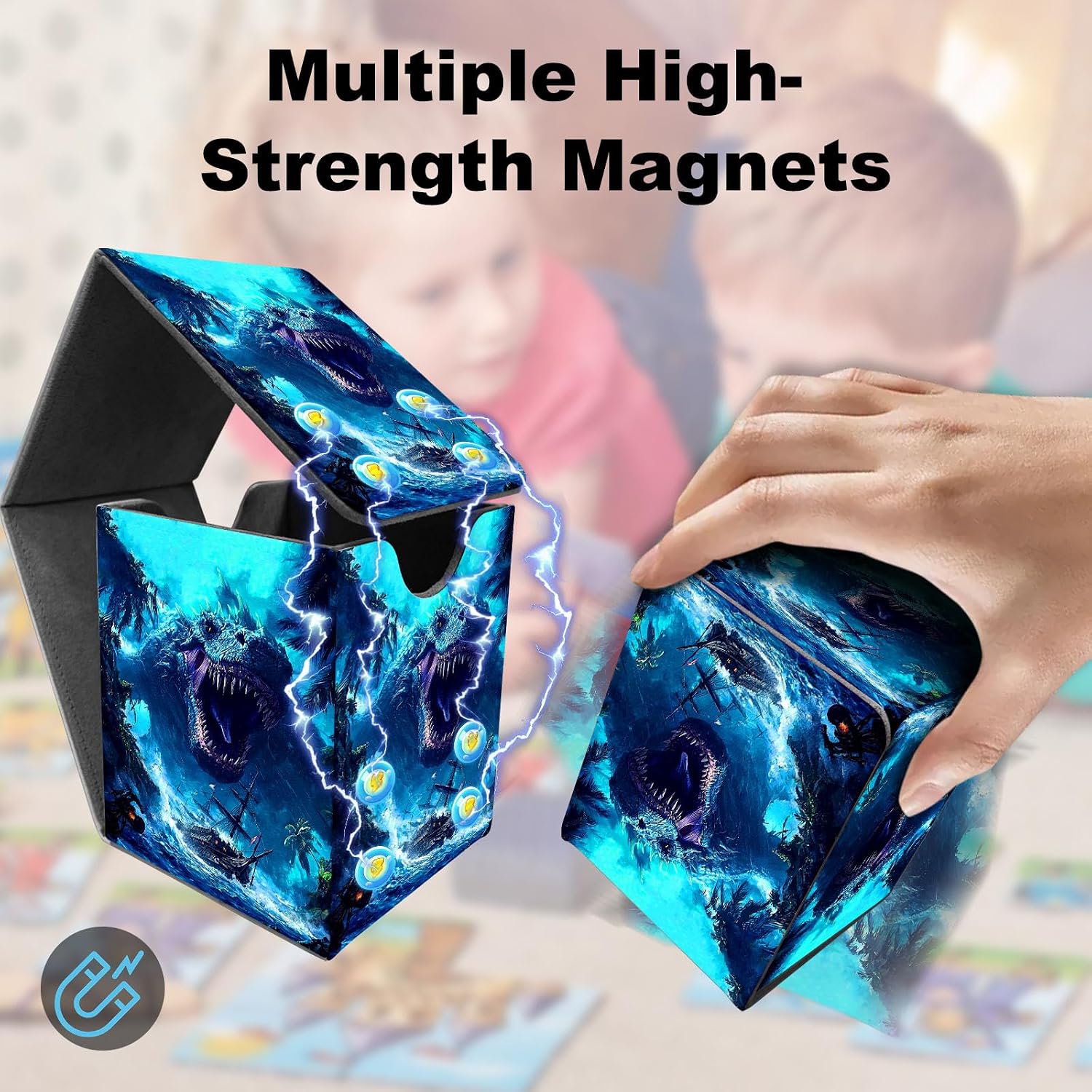 for MTG Commander Card Deck Box,Trading Card Storage Box with Magnetic Closure,Fits 120+ Single Sleeved Cards,Deckbox,Fits Sports TCG/CCG/MTG Accessories,﻿Cute Dinosaur Blue image 4