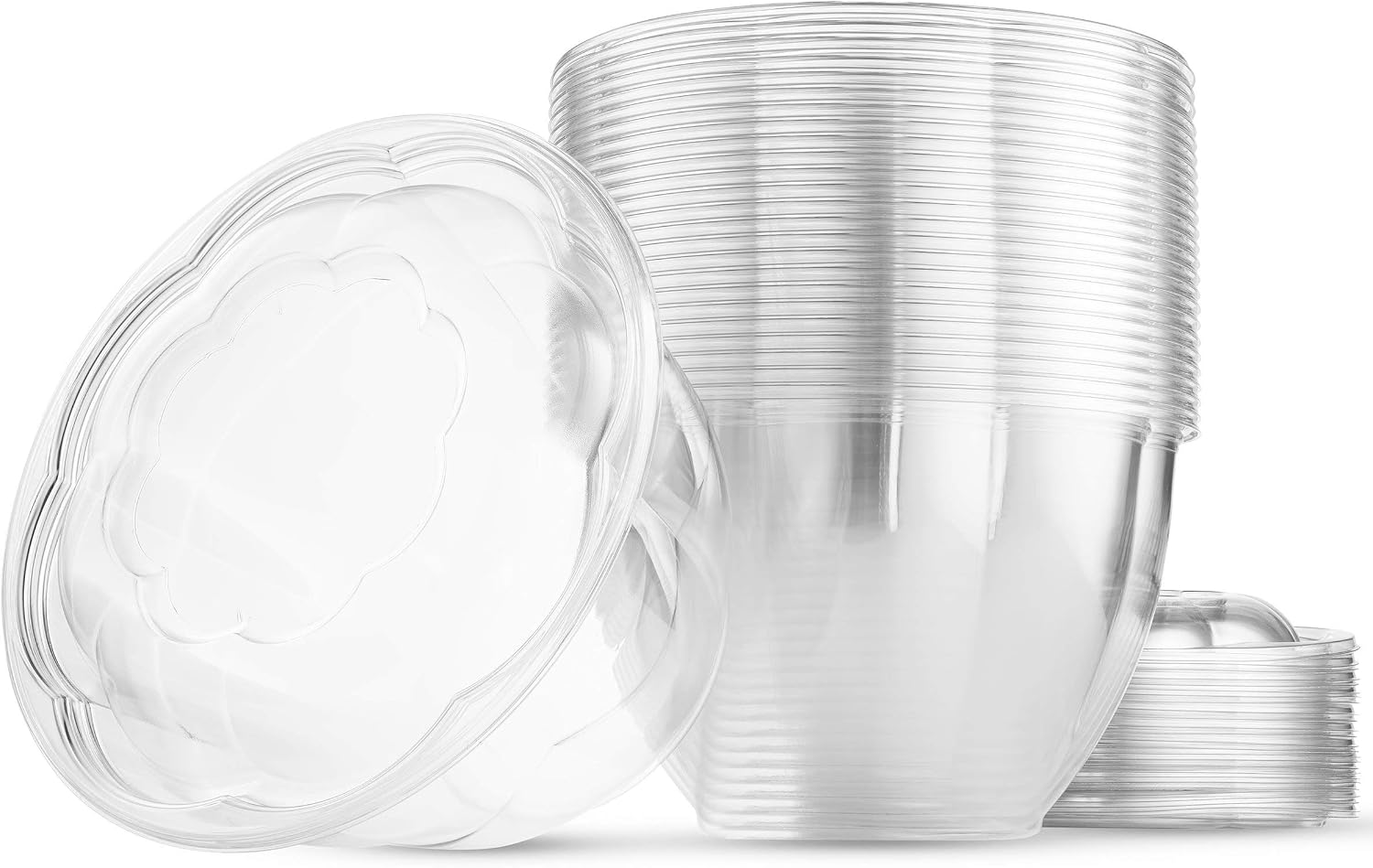 48 Ounce Clear Plastic Disposable Salad Containers with Lids in Bulk for a Fresh Airtight Seal, Portable Serving Bowl Set for Meal Prep & Preserve Freshness 25 Pack by NYHI® Direct