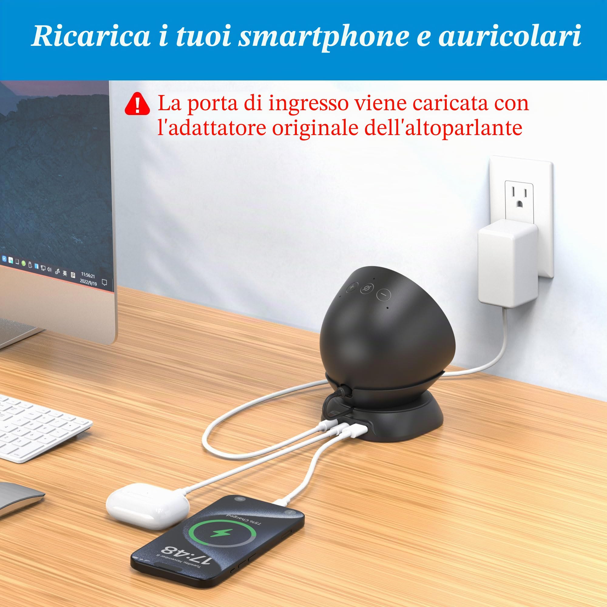 PlusAcc Supporto per Spot e Smartphone – Supporto da scrivania con porte di ricarica USB-C e USB-A, Supporto da tavolo compatibile con Spot/iPhone/Samsung (Nero)