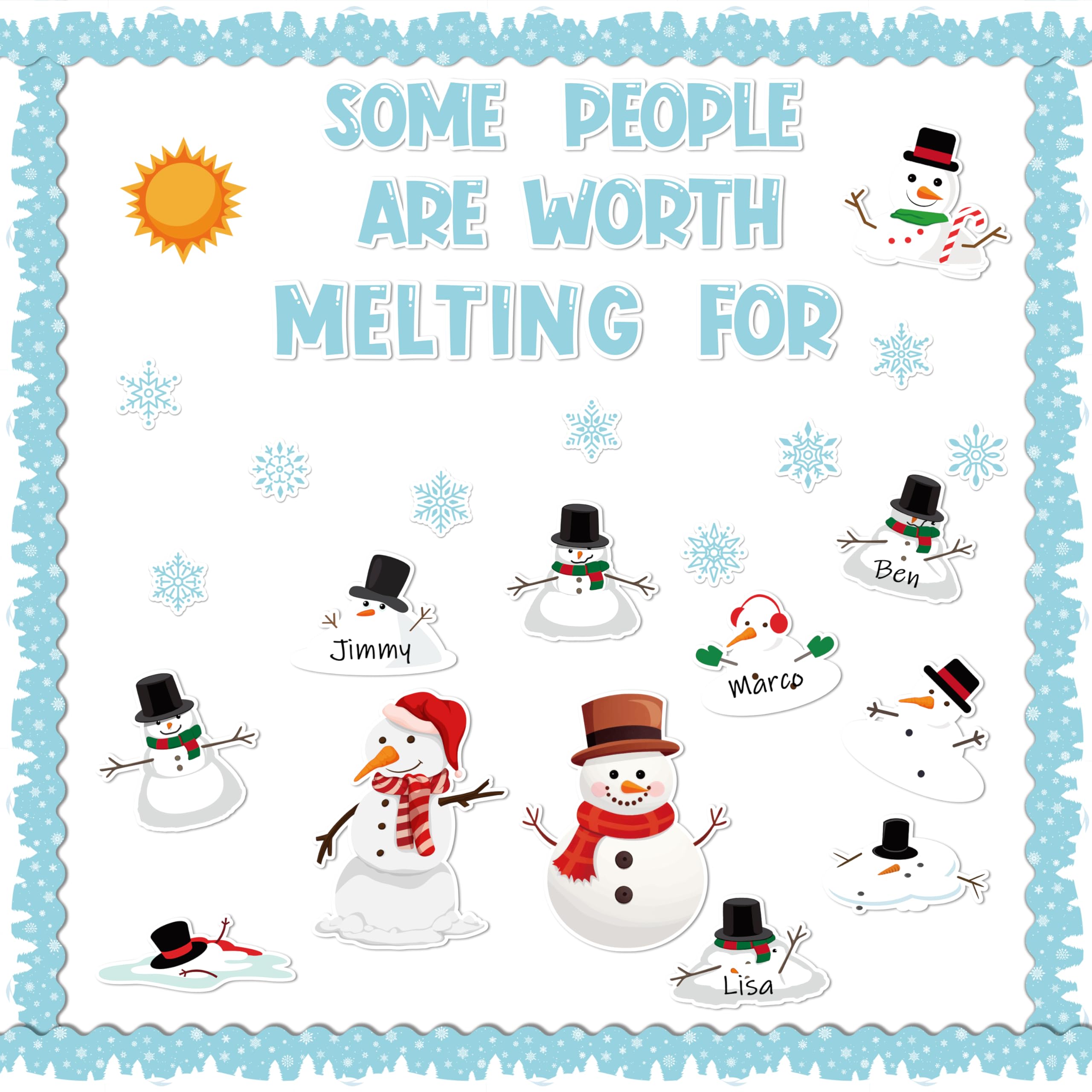 Amazon.com : CPicdn 104Pcs Winter Melting Snowman Bulletin Board ...