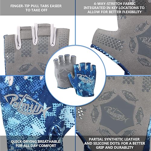 Vista 8 de Palmyth Guantes de pesca UV Stubby con protección solar para hombres y mujeres, UPF 50+ SPF para kayak, remo, canoa, remo, conducción Camo Negro