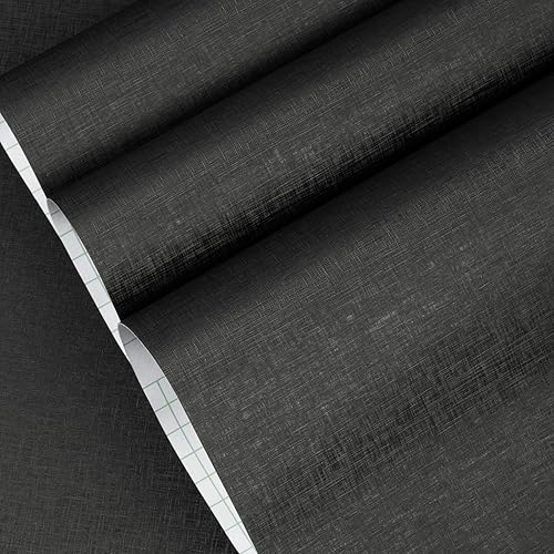 Decoroom Black Wallpaper Peel and Stick, Solid Color Waterproof Matte Contact Paper for Countertops, Textured Self-Adhesive Decorative for Wall