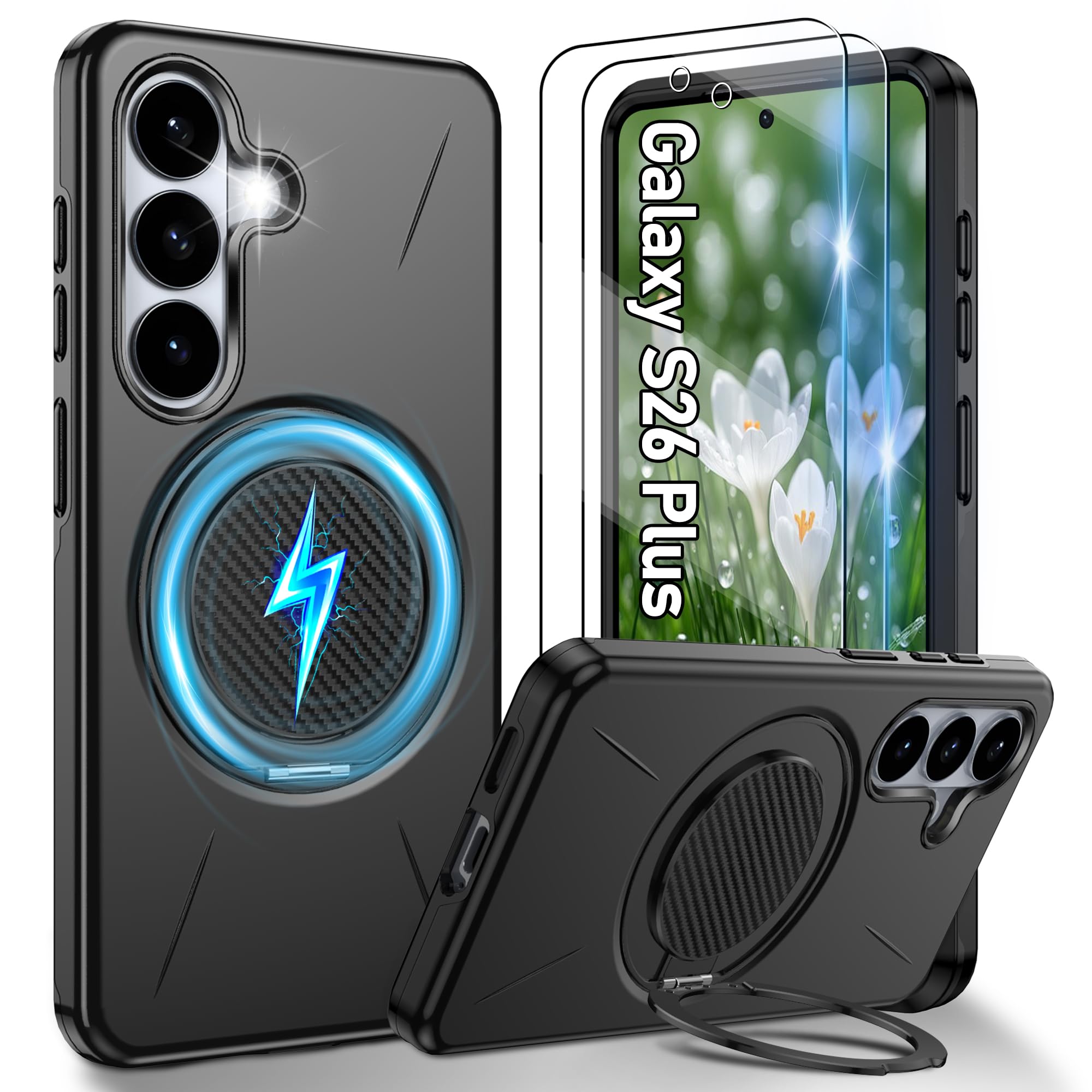 Gritup für Samsung S Serie Gehäuse [Kompatibel mit MagSafe Zubehör]: 2 Stück HD-Bildschirmschutz, eingebauter Kickstand, Dual Layer Stoßdicht, Kamera Guard, Samt Touch
