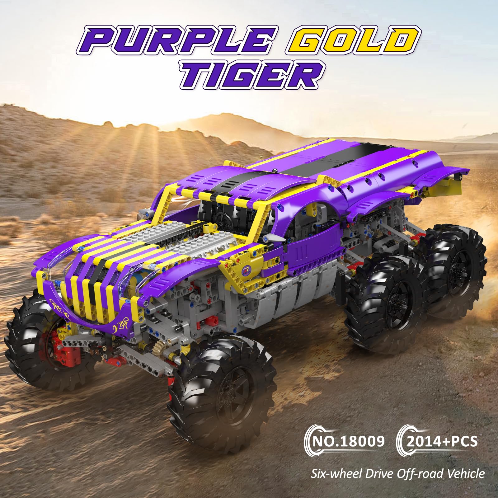 Mould King 18009 Technik Tiger Climbing Truck Spielzeugauto Modellbausatz - Lila Gold Klemmbausteine Auto Konstruktionsspielzeug Set Geschenke für Erwachsene ab 14 Jahren (2014+ Teile)