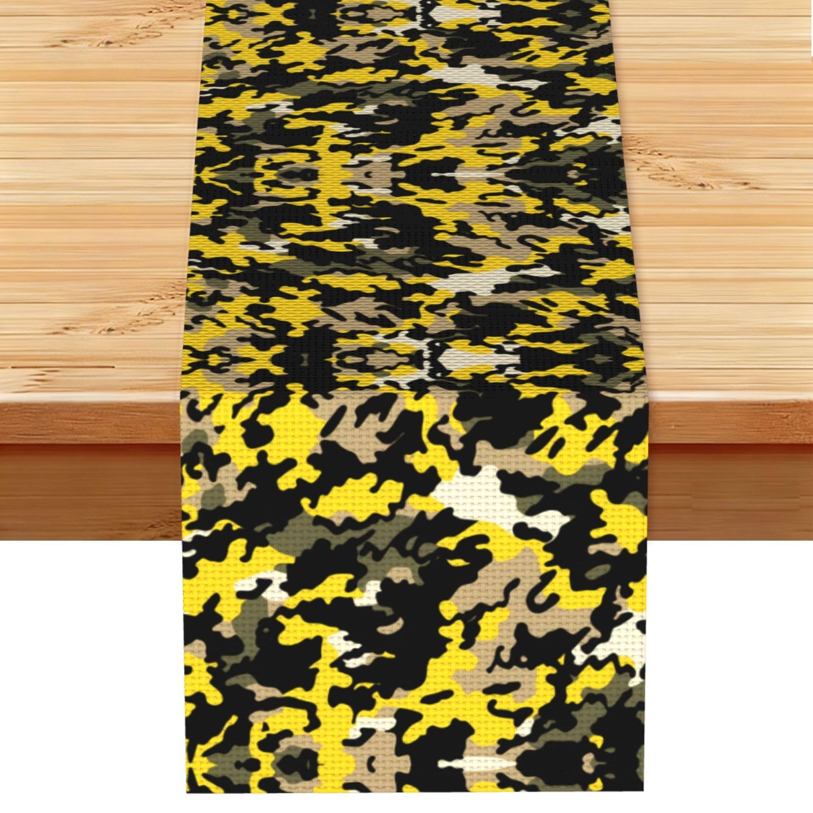 Bold Yellow Camo Texture Printed Table Runner 13 x 72, Wrinkle Resistant Decor for Dining Table Coffee Table Fireplace
