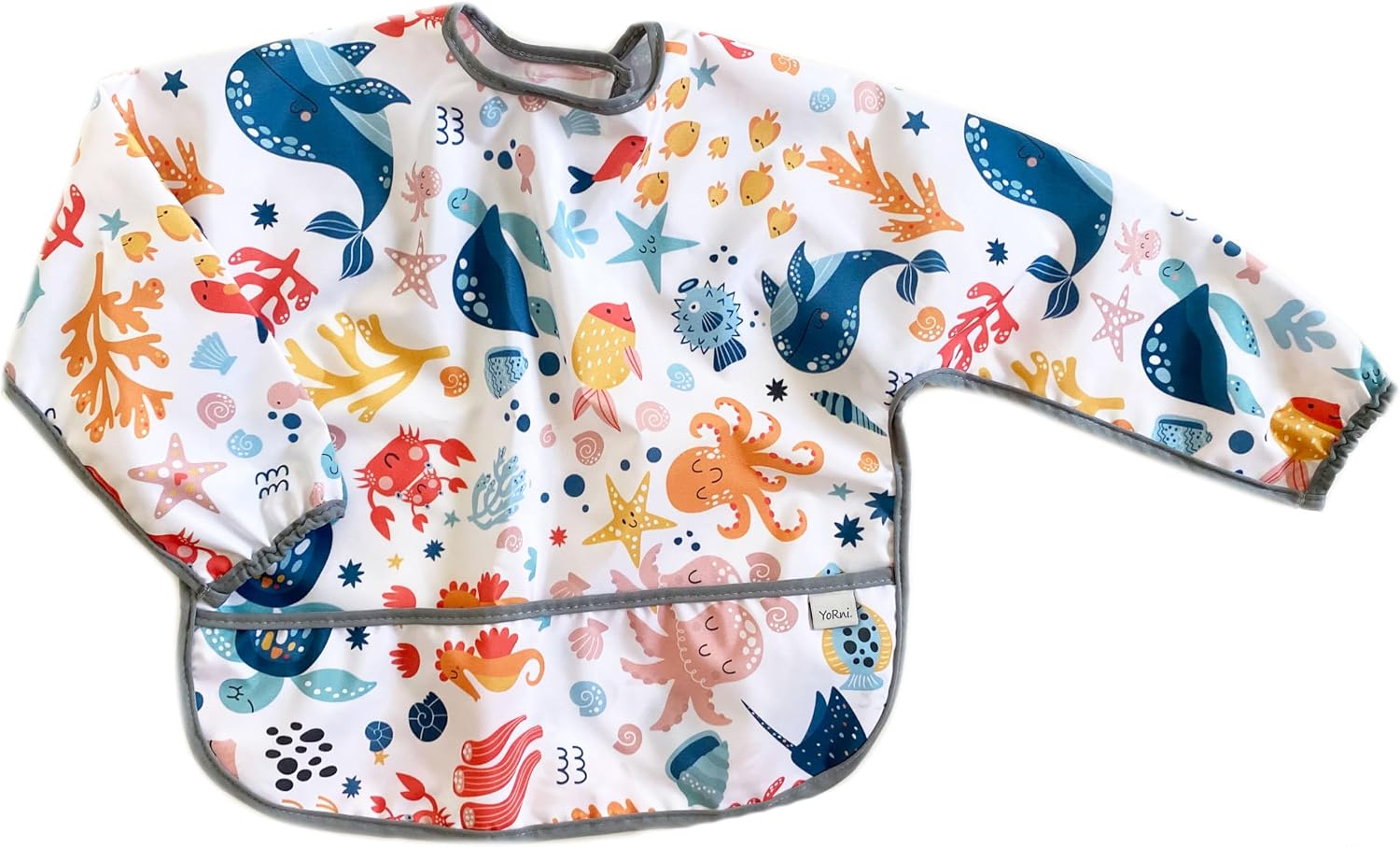 yorni Seaworld, Liquid Proof, Pocketed, Machine Washable, Long Sleeve Baby Bib