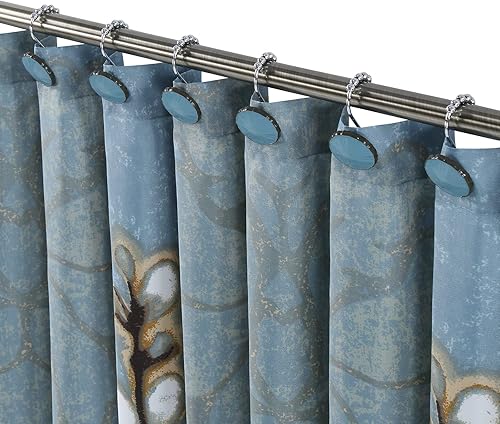 Miniatura 6 de Hanakotoba - Ganchos decorativos azules para cortina de ducha, diseño de bolas de anillo enrollable, ganchos para cortinas de baño, juego de 12