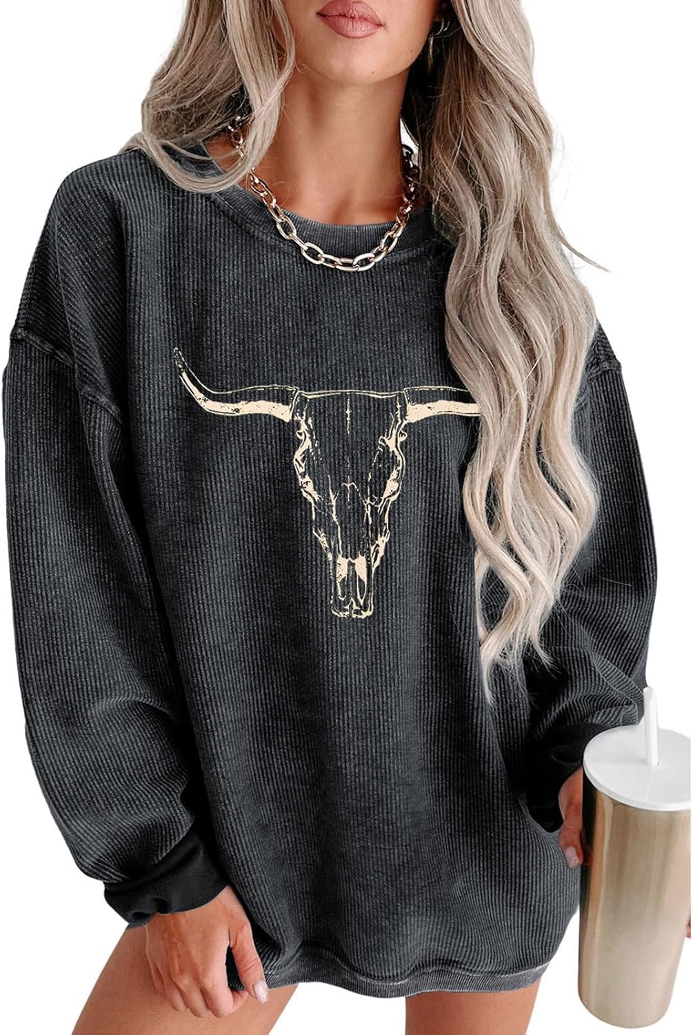 UNIQUEONE Boho Cow Skull Sweatshirt Women Cowgirl Shirt Rodeo Western Country Concert Outfits Nashville Graphic Pullover Tops
