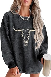 Boho Cow Skull Sweatshirt Women Cowgirl Shirt Rodeo Western Country Concert Outfits Nashville Graphic Pullover Tops