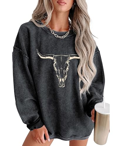 UNIQUEONE Boho Cow Skull Sweatshirt Women Cowgirl Shirt Rodeo Western