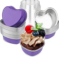 Vista 8 de Moldes para pasteles en forma de corazón de 3.5 pulgadas, molde de papel de aluminio con tapas, 25 piezas desechables de corazón pequeño